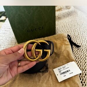 Gucci Men's Belt with Gold GG Buckle